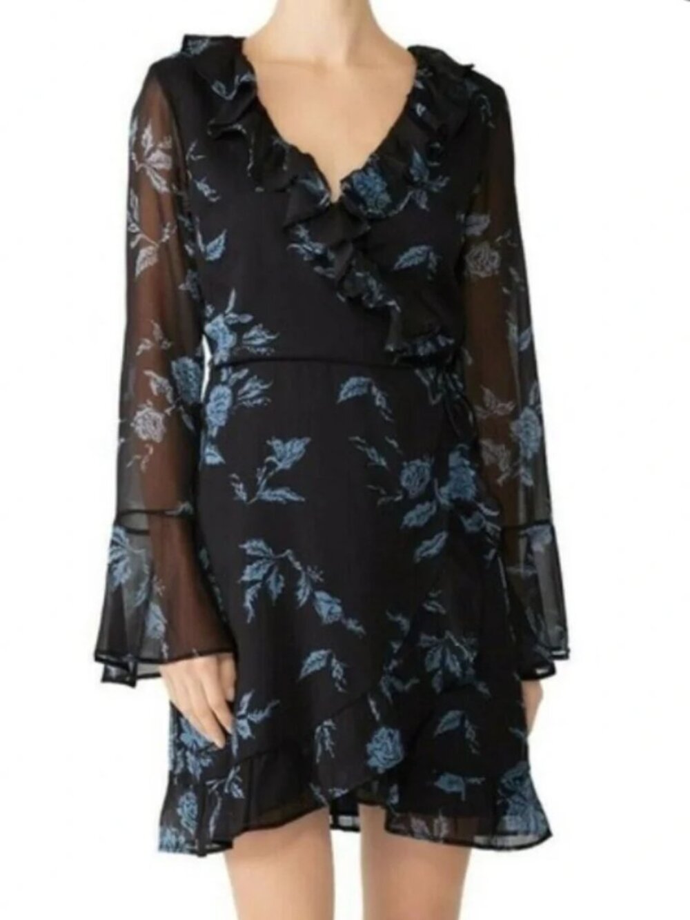 Cleobella Floral Ruffle Wrap Dress Blue Rose Print Size S